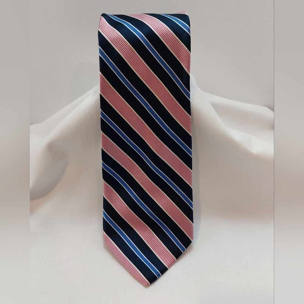 JOS. A. BANK 100% Silk Striped Mens‎ Repp Tie Pink Navy Necktie 60”x 3.75"